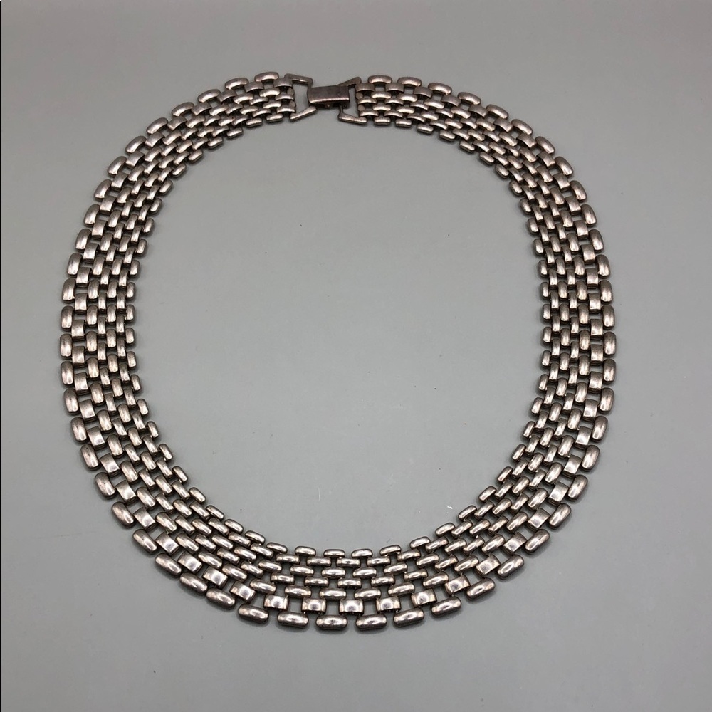 Vintage Napier Brick Link Mesh Like Chain Necklace Collar-Choker Silver Tone.